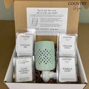 Country Wyx - Wax Melt Starter Pack - Soft Mint Warmer with Farmhouse Wax Melts