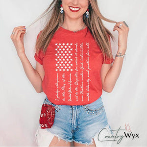 Country Wyx Pledge of Allegiance Flag T-Shirt - Heather Red (Unisex)