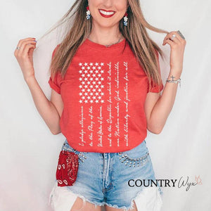 Pledge of Allegiance Flag T-Shirt - Heather Red (Unisex)