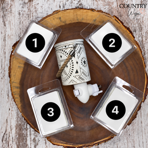 Lone Star pluggable wax warmer with four numbered Country Wyx wax melts