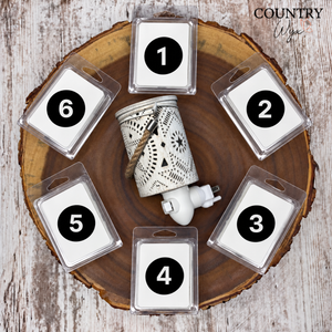 Lone Star pluggable wax warmer with six numbered Country Wyx wax melts