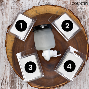 Mason jar pluggable wax warmer with four numbered Country Wyx wax melts